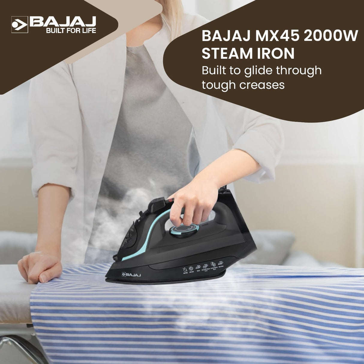 Bajaj MX 45 2000W Aluminium Soleplate Steam Iron (Black & Grey)