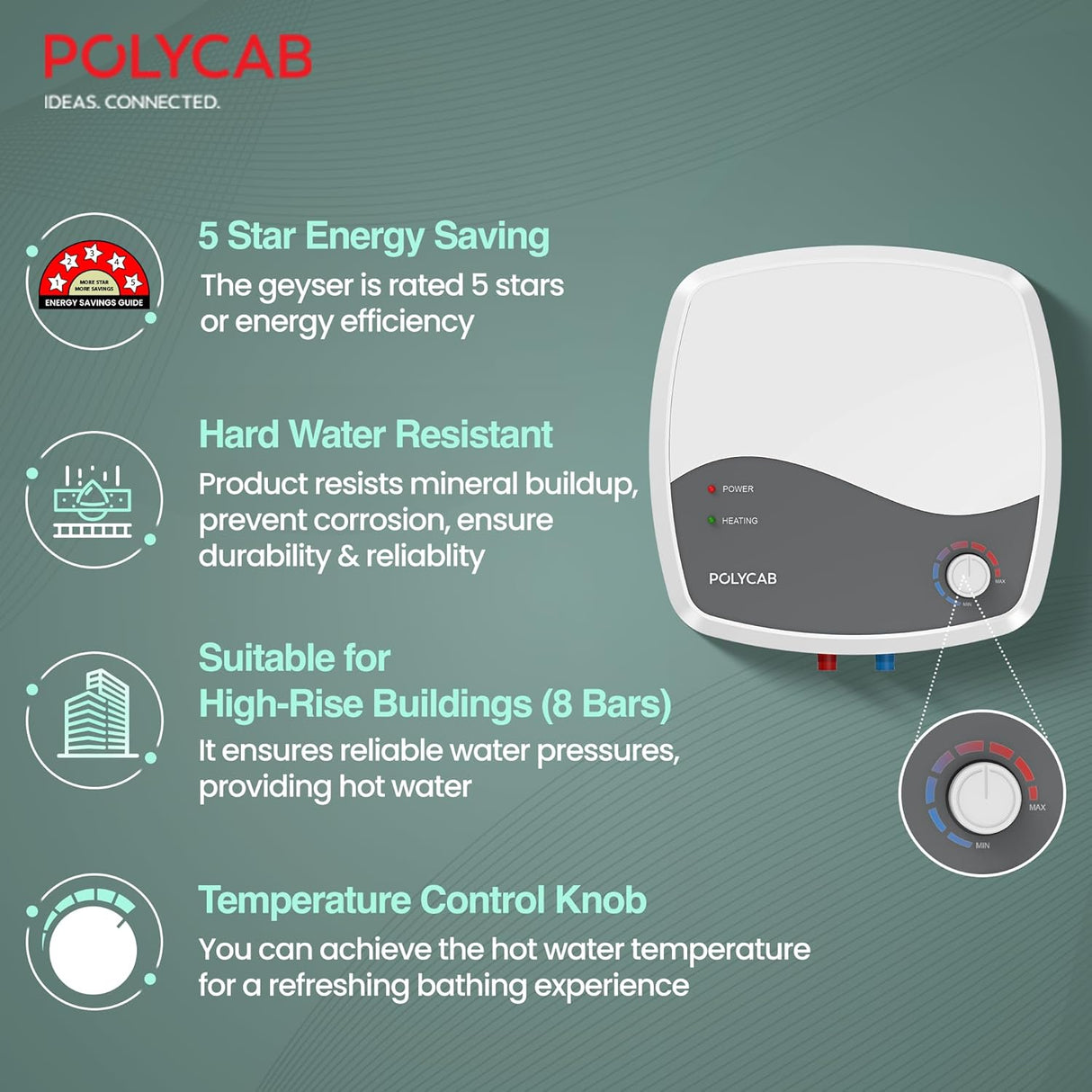 Polycab Superia 25L Plastic Body Geyser (White Grey)