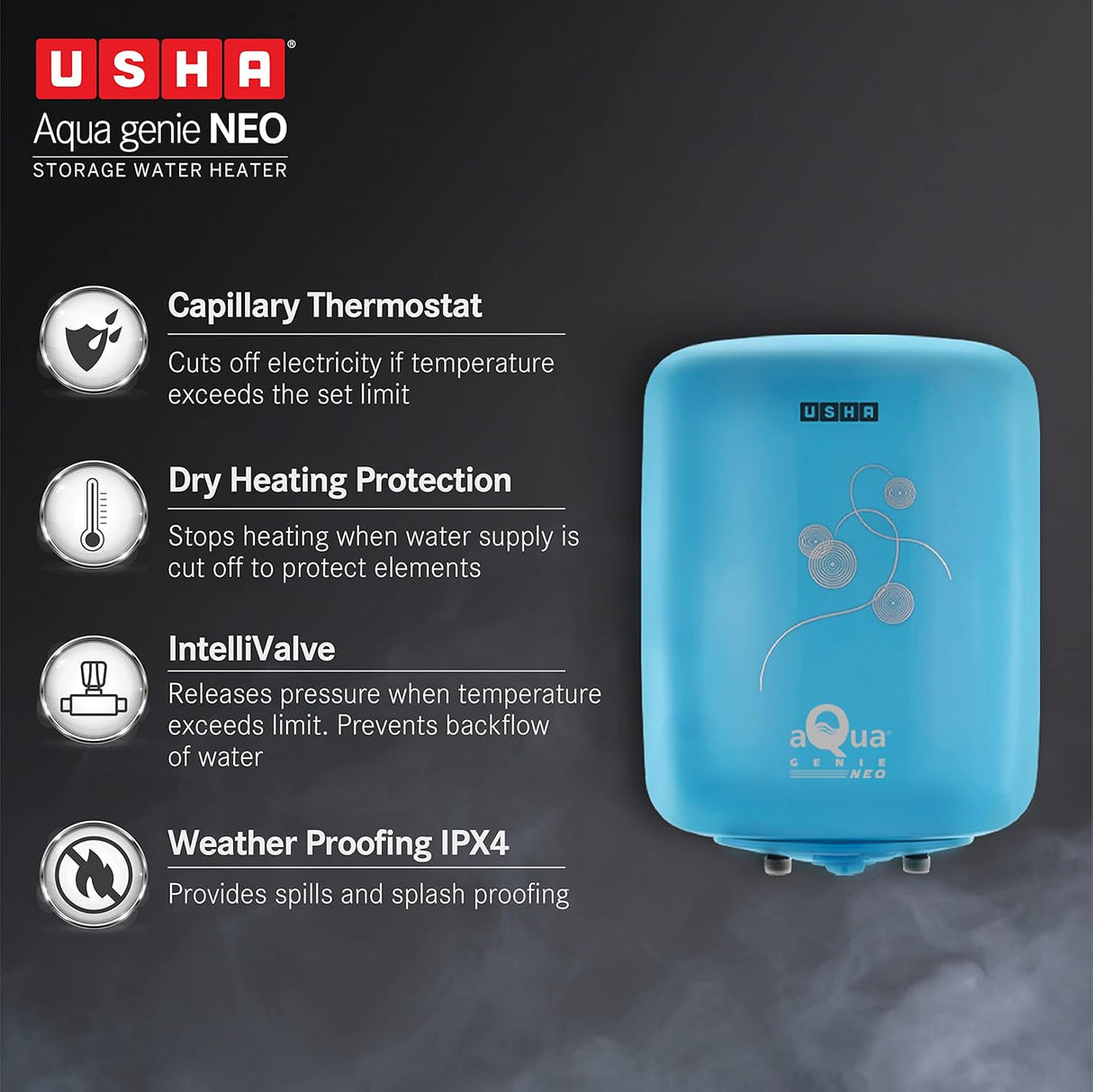 Usha Aqua Genie Neo 6 Litre Geyser (Sky Blue)