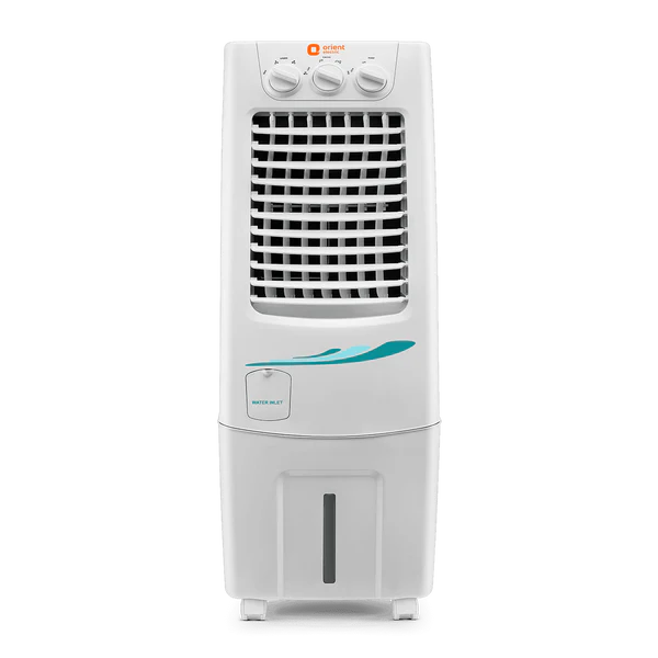 A white Orient Electric Supercool 30 Litre personal air cooler with a solid pattern.