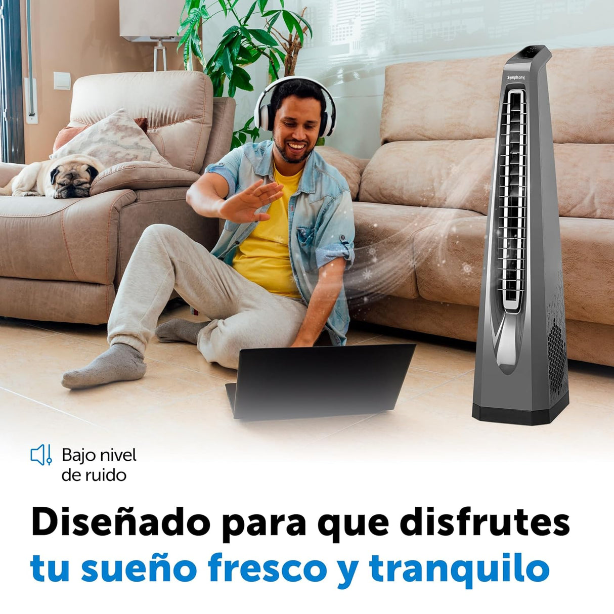 Symphony Surround-i High Speed Bladeless Tower Fan with Remote (Grey)