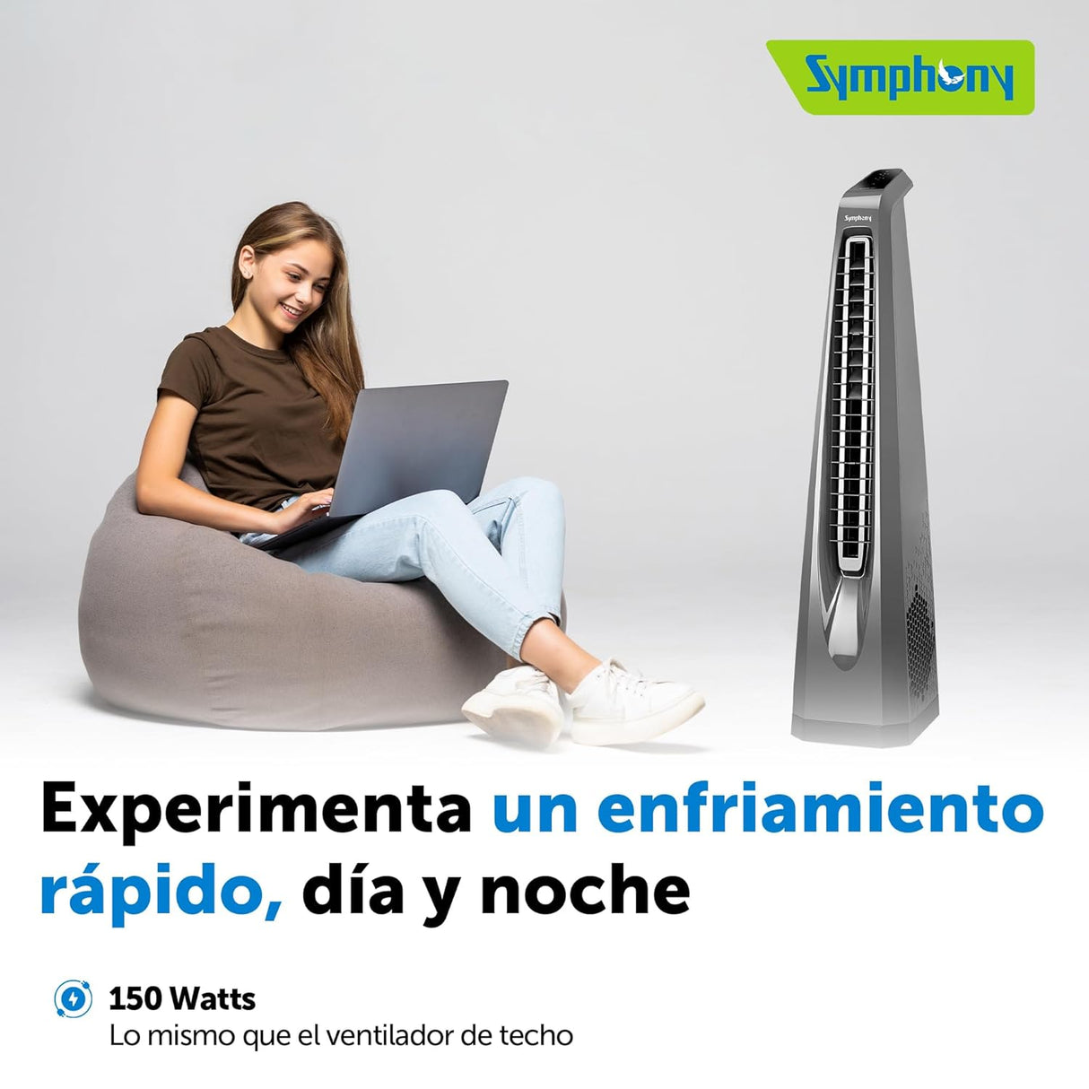 Symphony Surround-i High Speed Bladeless Tower Fan with Remote (Grey)