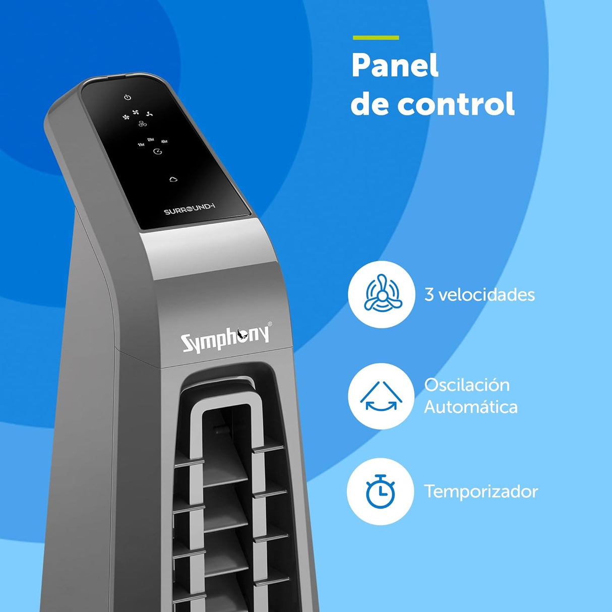 Symphony Surround-i High Speed Bladeless Tower Fan with Remote (Grey)