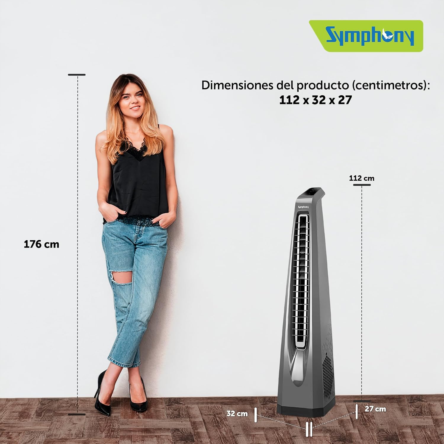 Symphony Surround-i High Speed Bladeless Tower Fan with Remote (Grey)