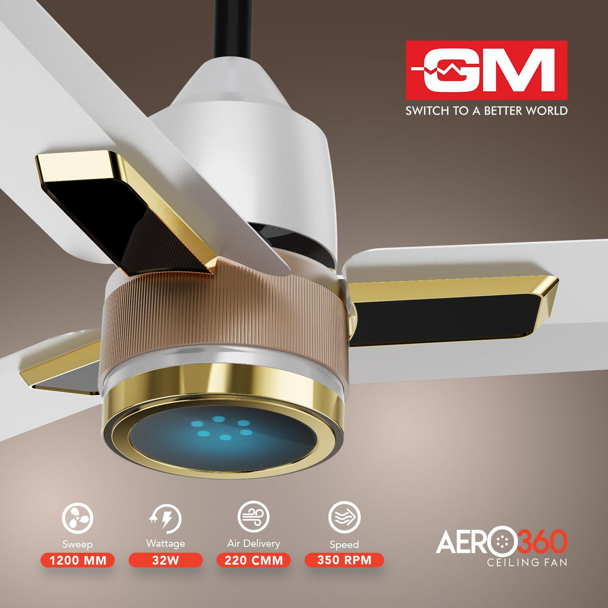 GM Aero 360 1200 mm BLDC Ceiling Fan (White Gold)