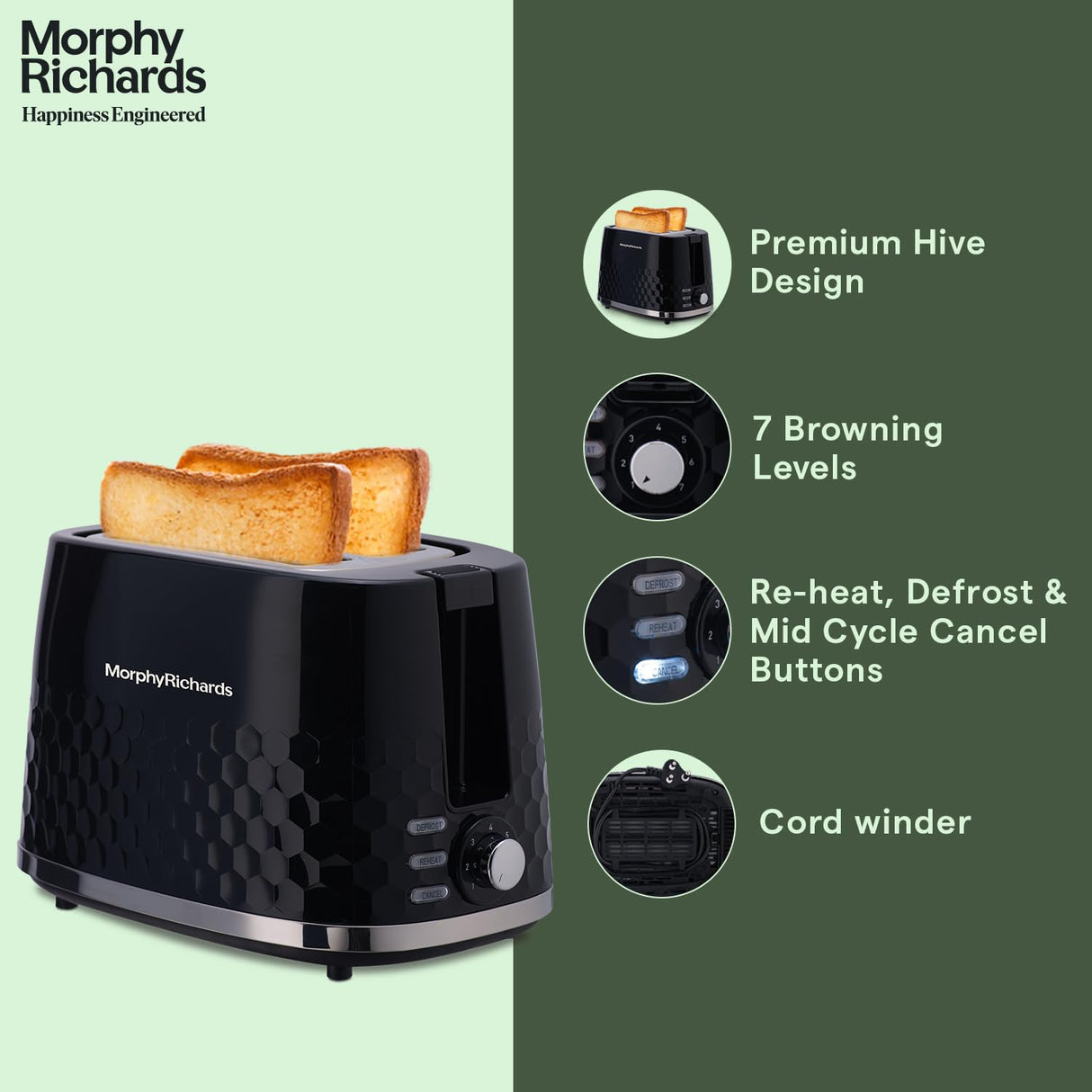 Morphy Richards 850 Watts Hive Series Pop Up Toaster With 2 Slice (Glossy Black)