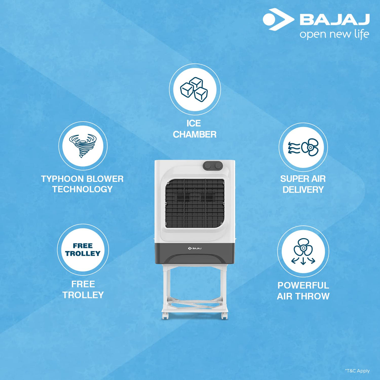 Bajaj MDB 60L Desert Air Cooler with Typhoon Blower Technology White