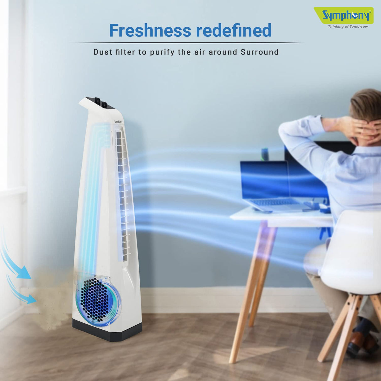 Symphony Surround High Speed Bladeless Technology Tower Fan (White)