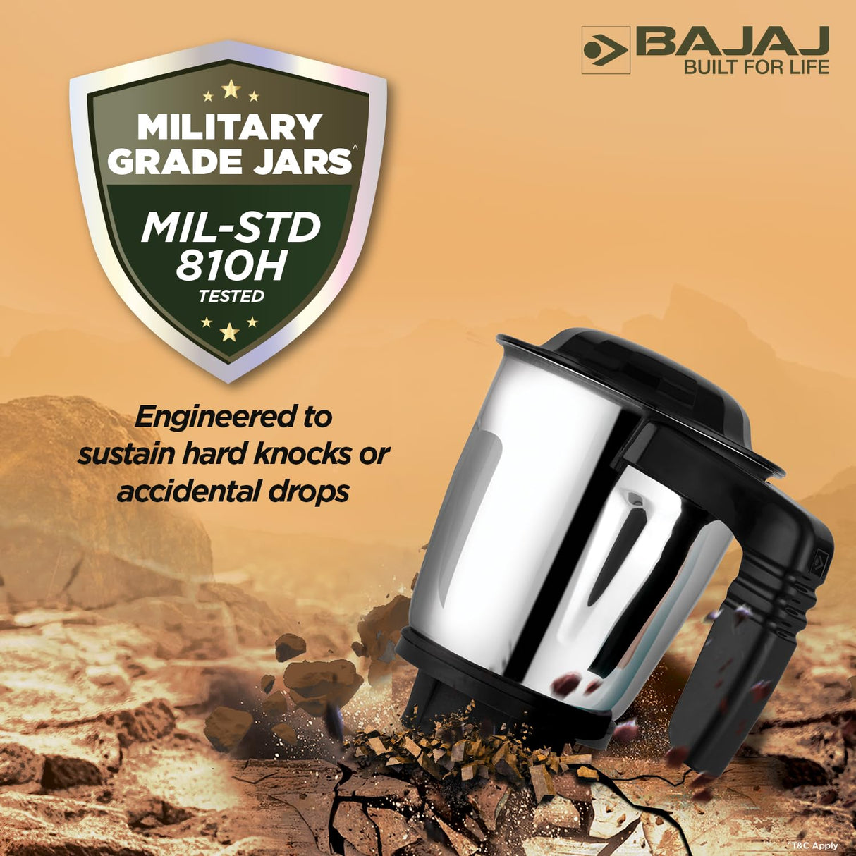 Bajaj Military Series Finesse 750W Mixer Grinder with 3 Stainless Steel Military Grade Jars (Midnight Black)