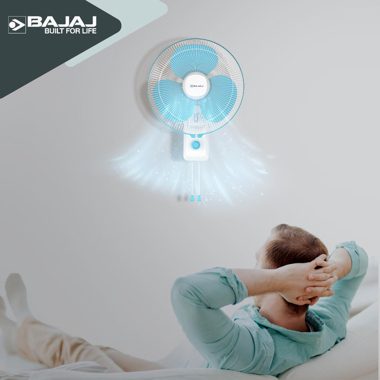 Bajaj Robusto 400MM Oscillating Wall Fan (Icy Blue & White)
