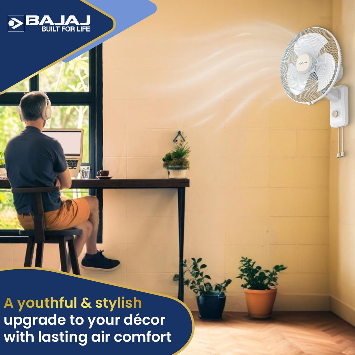 Bajaj Shield Series Robusto 400MM High Speed Wall Fan (Beige & White)