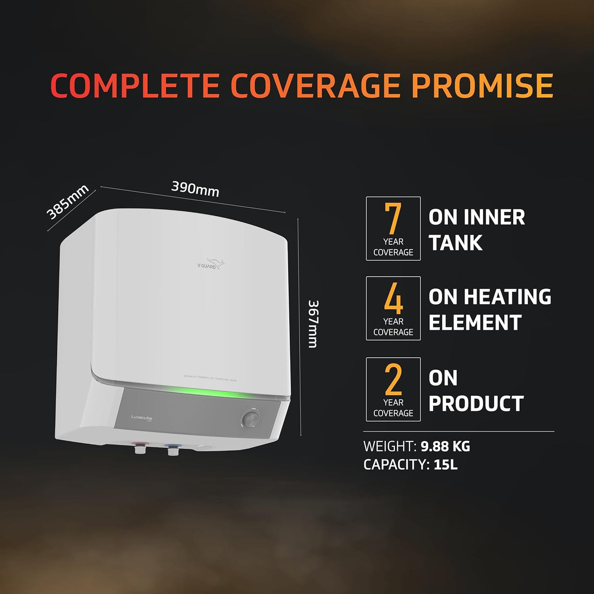 V-Guard Luxecube Avo Geyser 15 Ltr Water Heater (white)