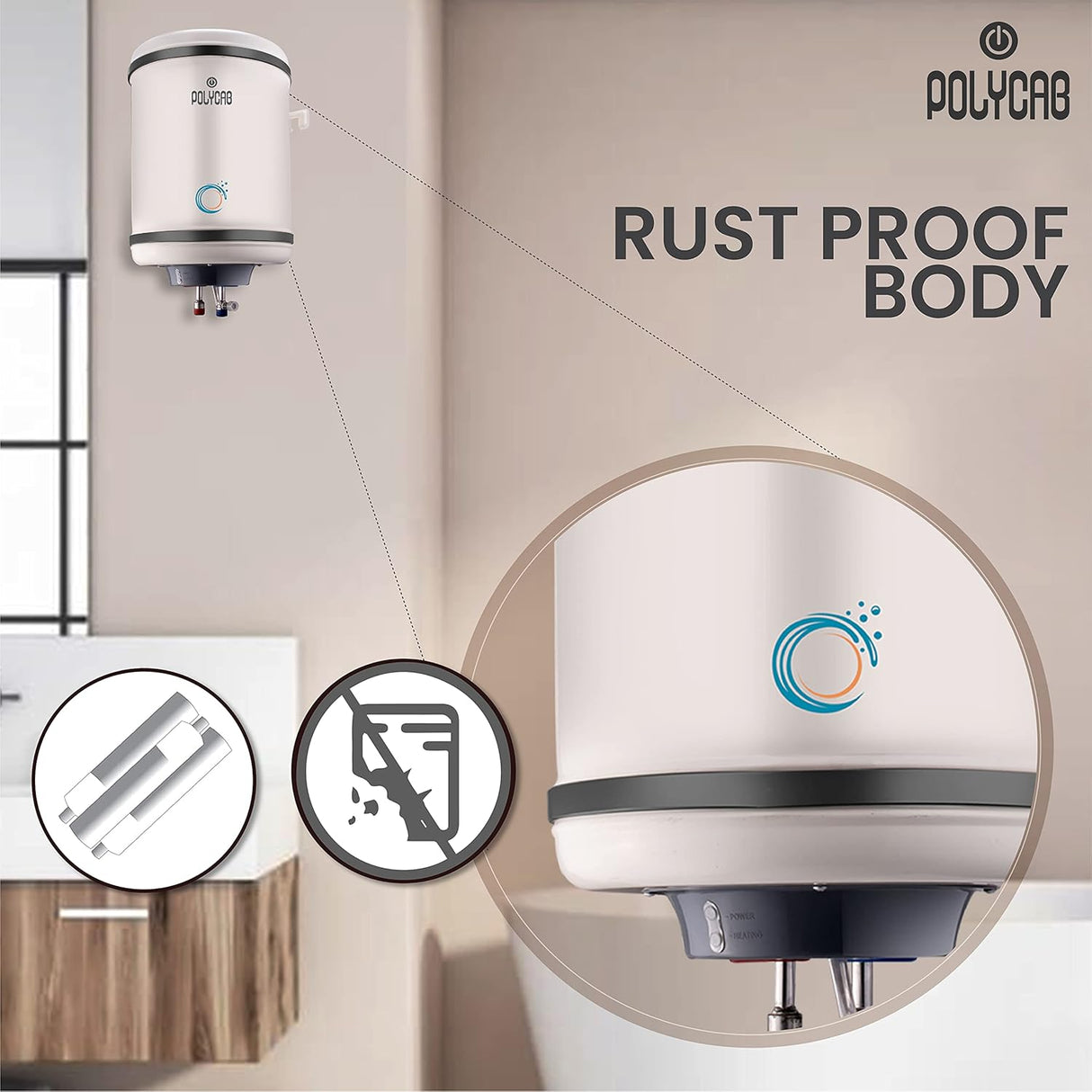 Polycab Eterna DLX 15 Litre Storage Water Heater Geyser (White)