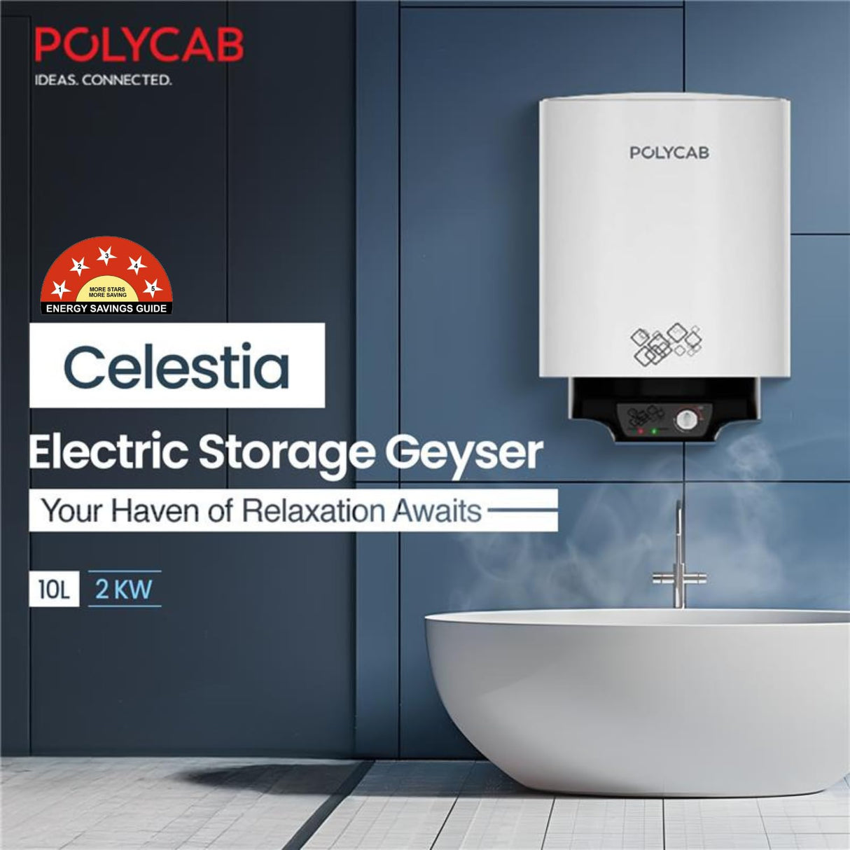 Polycab Celestia 10 Litre Storage Water Heater Geyser (White)