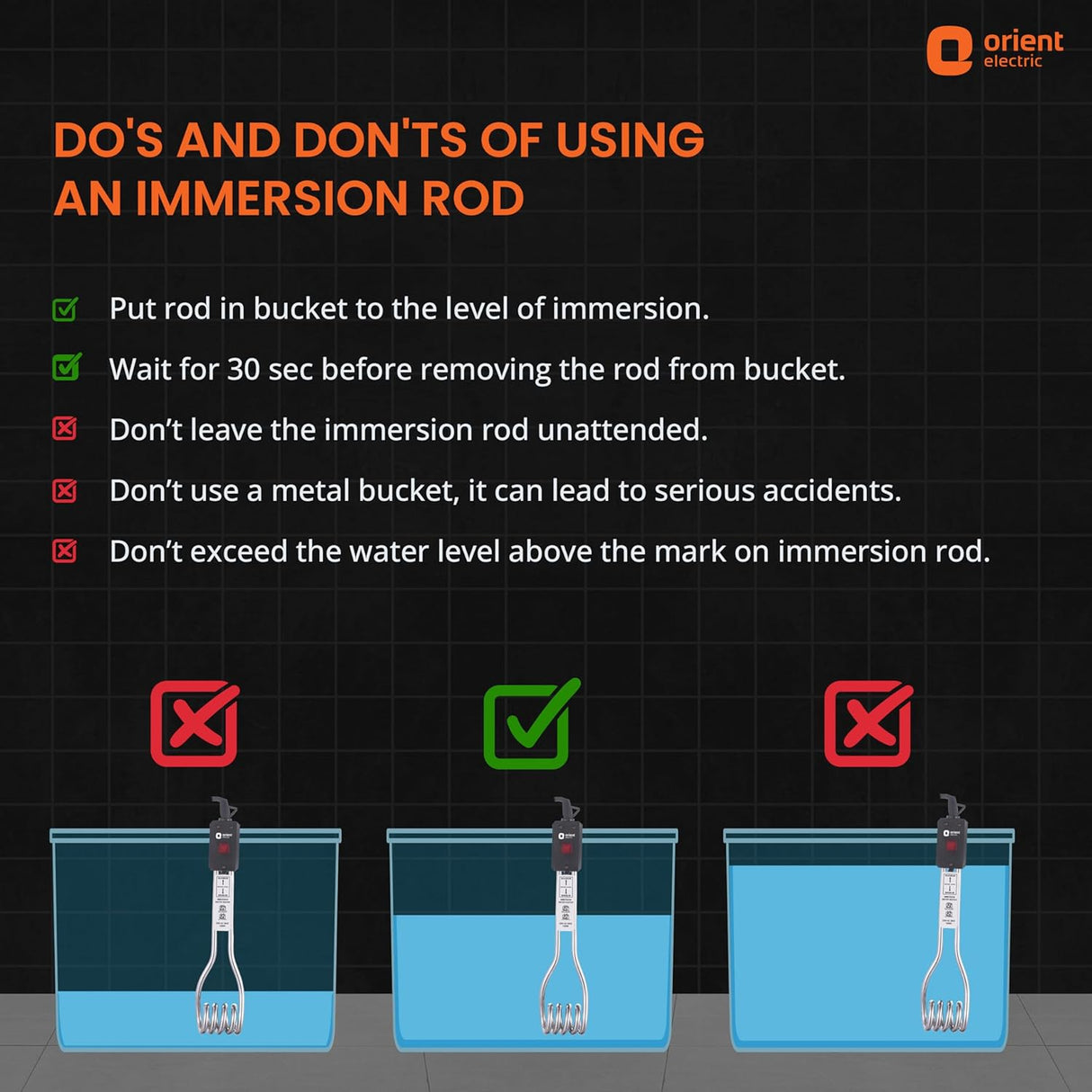 Orient Electric Hot Star 1000W immersion Rod Heater (Black)