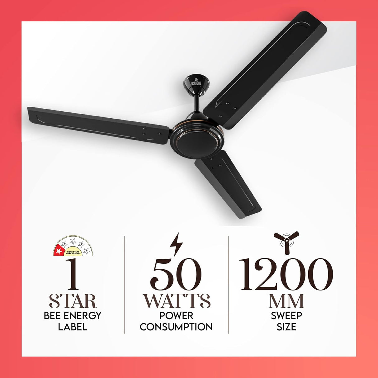 Polycab Zoomer High Speed 1200mm Ceiling fan (Smoked Brown)