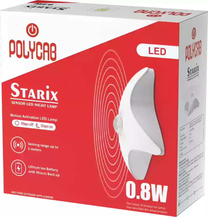 Polycab Starix 0.8W LED Night Lamp with PIR Sensor and USB Chargeable