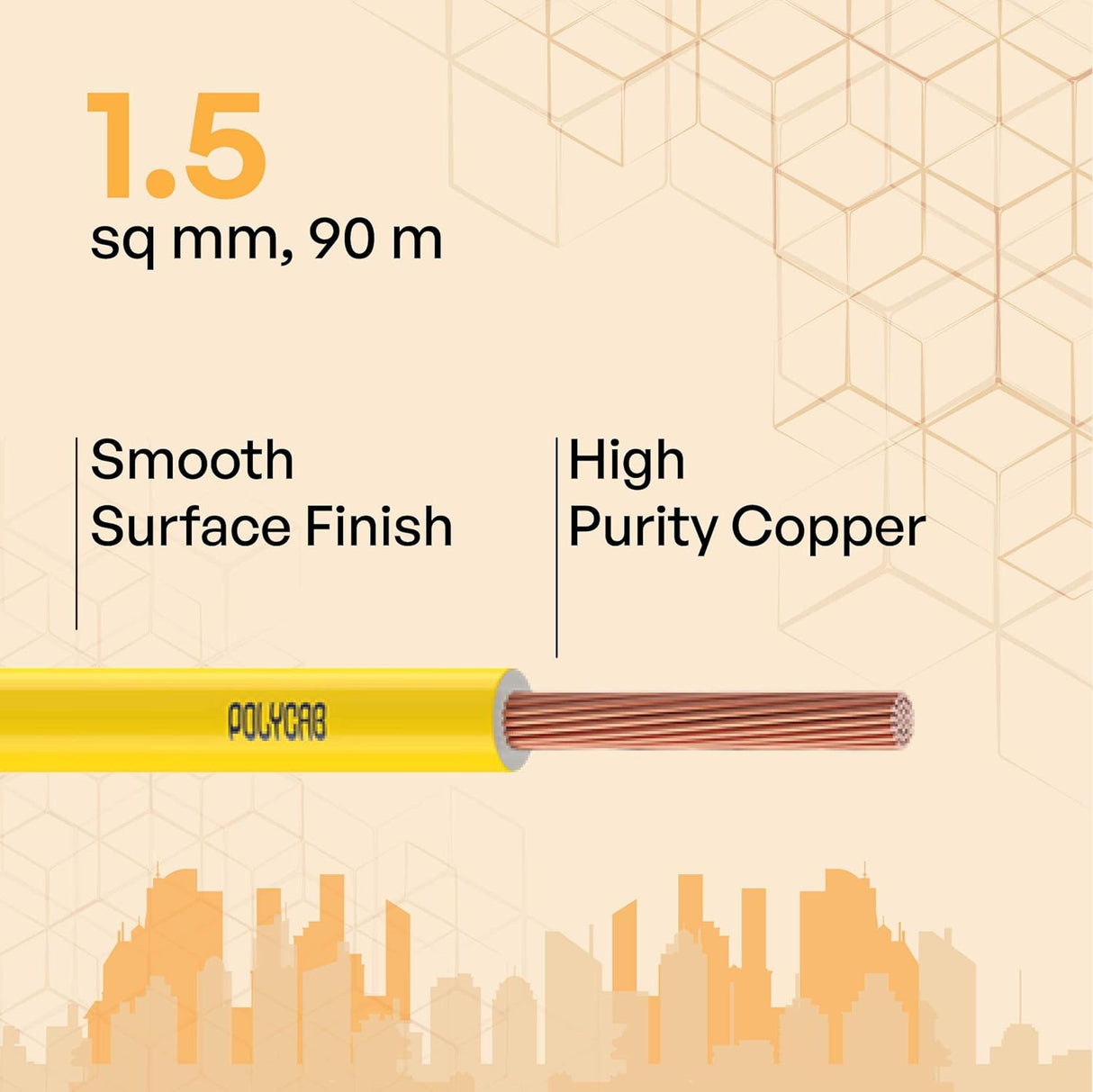 Polycab Optima+ PVC Insulated Copper 1.5 SQMM FRLF House Wire 90M Yellow