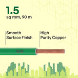 Polycab Optima+ PVC Insulated Copper 1.5 SQMM FRLF House Wire 90M Green