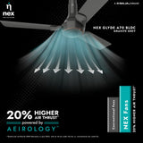 Nex Glyde A70 BLDG ceiling fan with air thrust illustration on a dark background