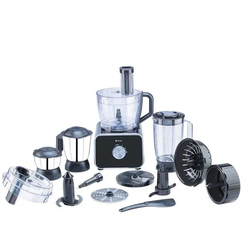 Bajaj FX-1000 DLX Food Processor & Mixer Grinder | 1000W Copper Motor | 9 Attachments | 3 Jars | Safety Interlock | Black