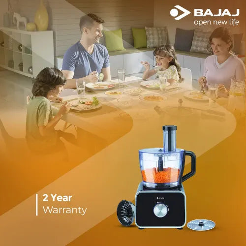 Bajaj FX-1000 DLX Food Processor & Mixer Grinder | 1000W Copper Motor | 9 Attachments | 3 Jars | Safety Interlock | Black