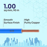 Cable with specifications on a blue geometric patterned background