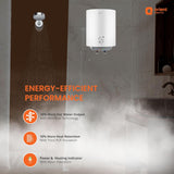 Orient electric water heater with shower head on a bathroom background, highlighting energy-efficient features.
