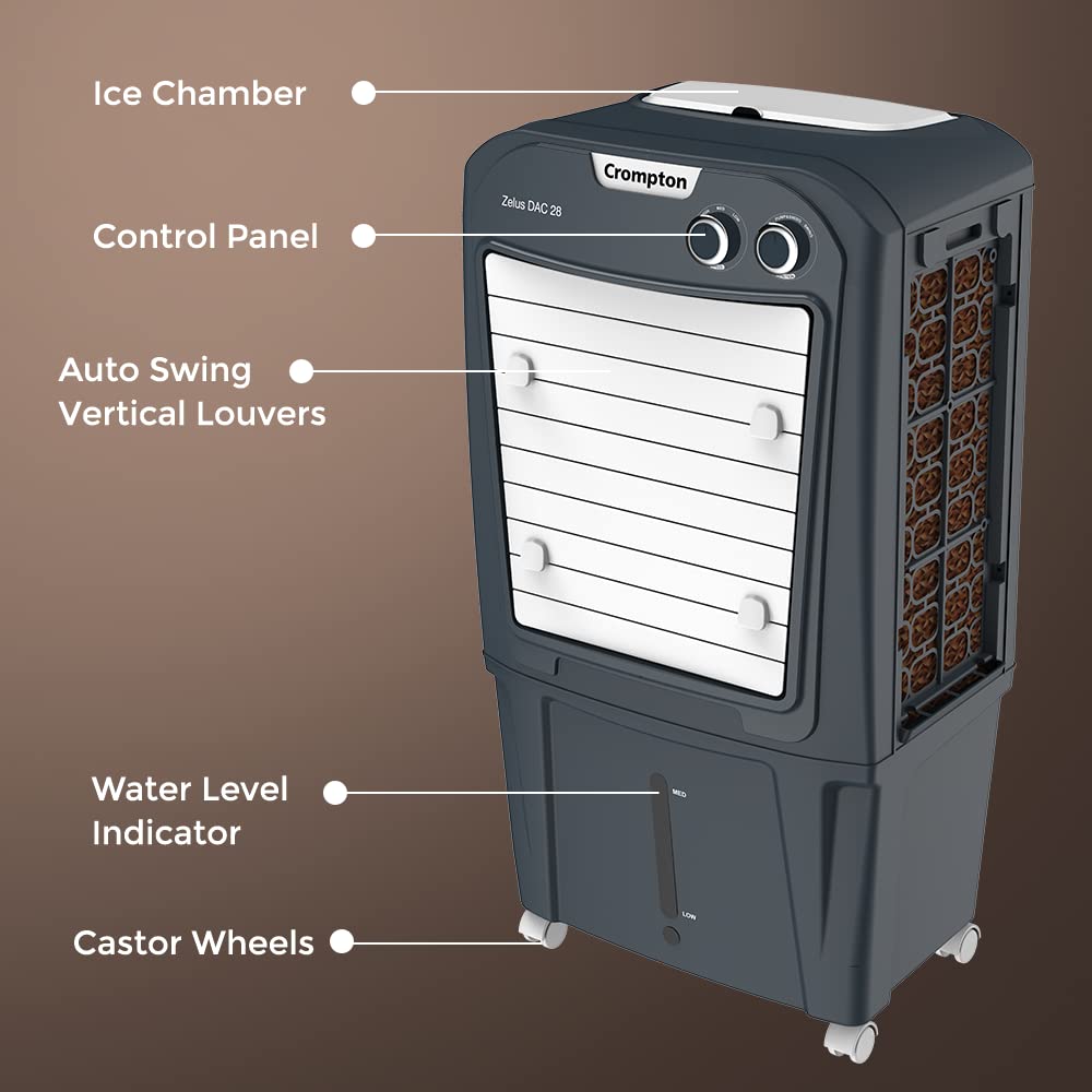 Crompton Zelus DAC Desert Air Cooler- 28L(Grey)