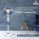 Polycab Aery 400mm Pedestal Fan Sky Blue