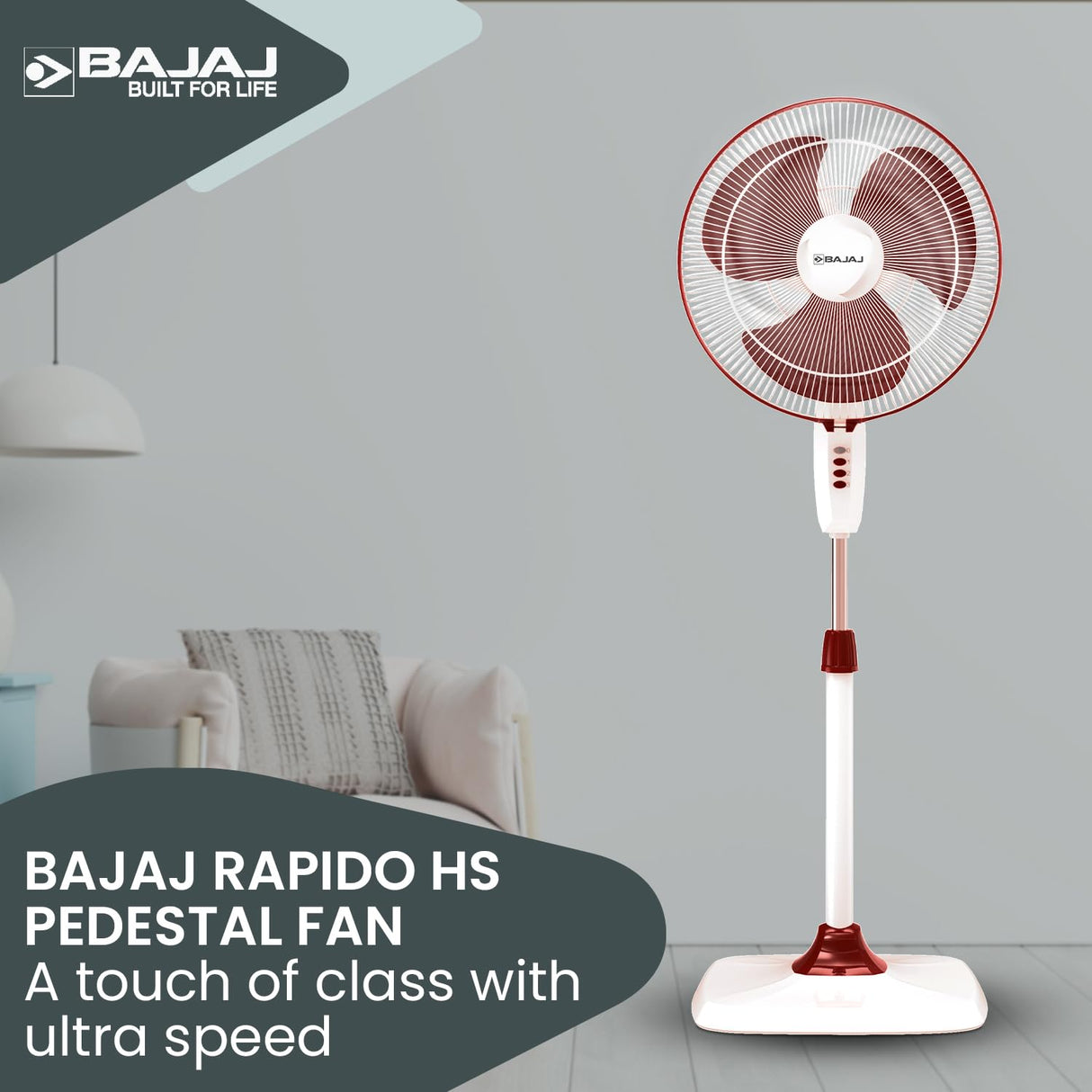 Bajaj Rapido 400mm High Speed Pedestal Fan (Wine Red)