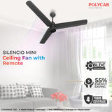 Polycab Silencio Mini 1200m BLDC Ceiling Fan with Remote (MATT BLACK)