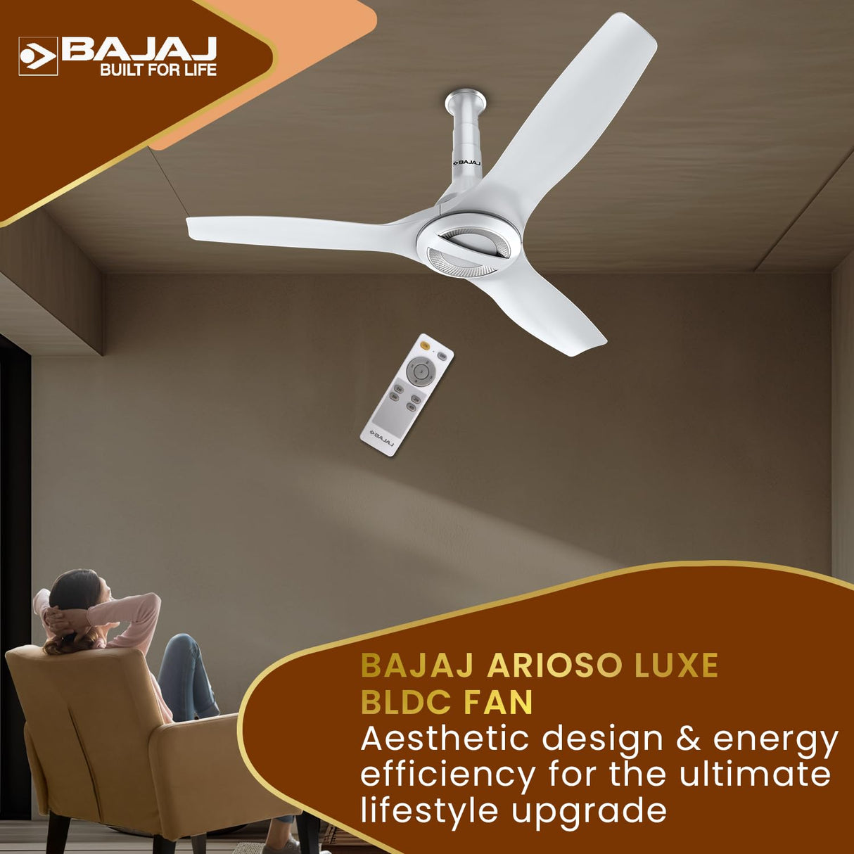 Bajaj Arioso Luxe 1200mm Bldc Ceiling Fans (White & Silver)