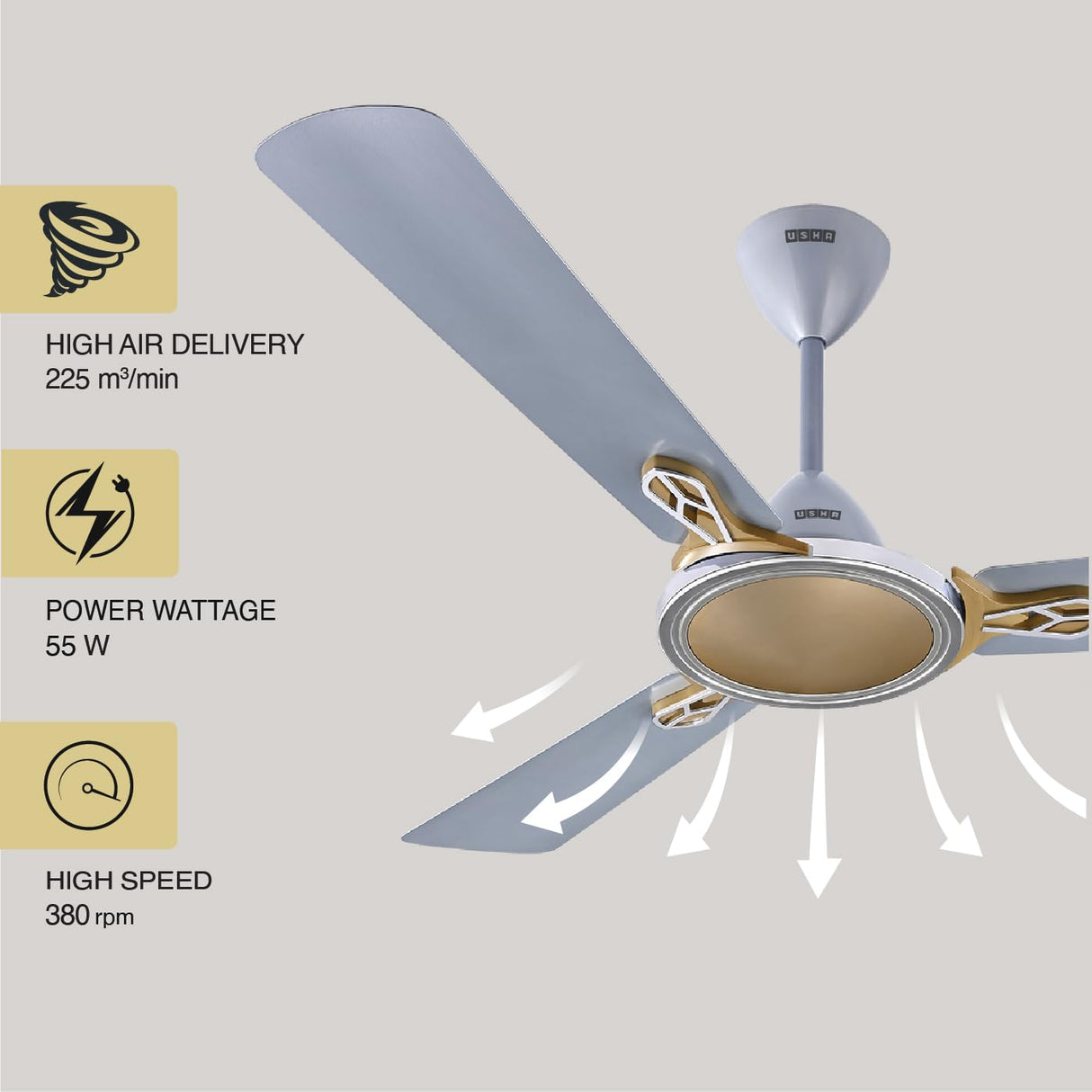 USHA Striker Neo 1200mm Energy Saving High Speed Ceiling Fan (Grey Brown)