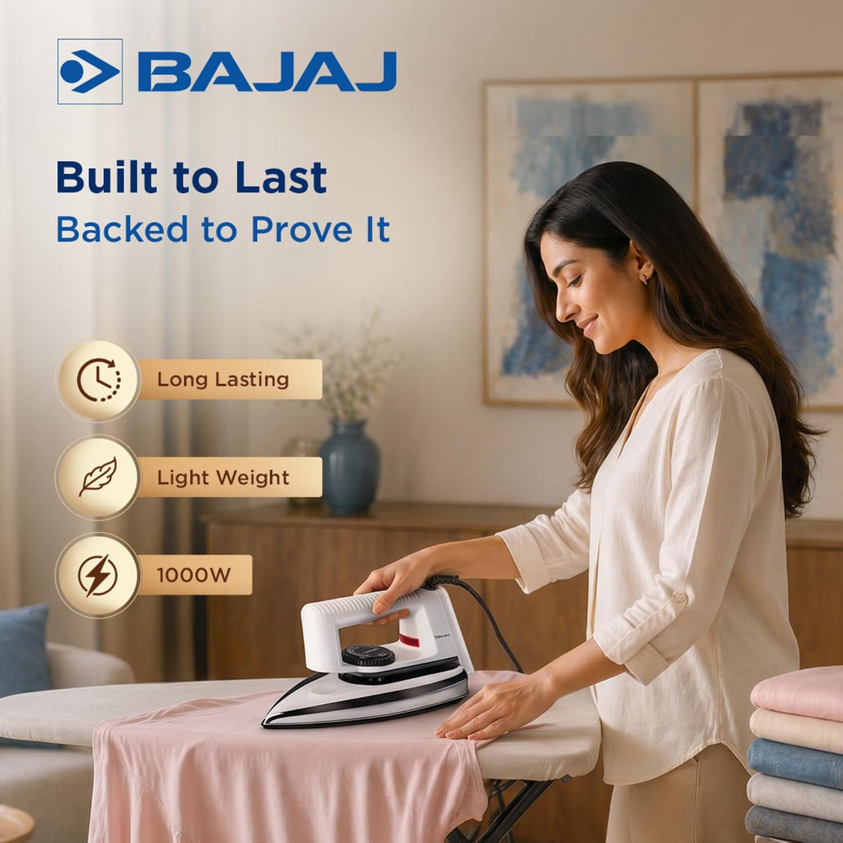 Bajaj New Popular 1000W Dry Iron (White)