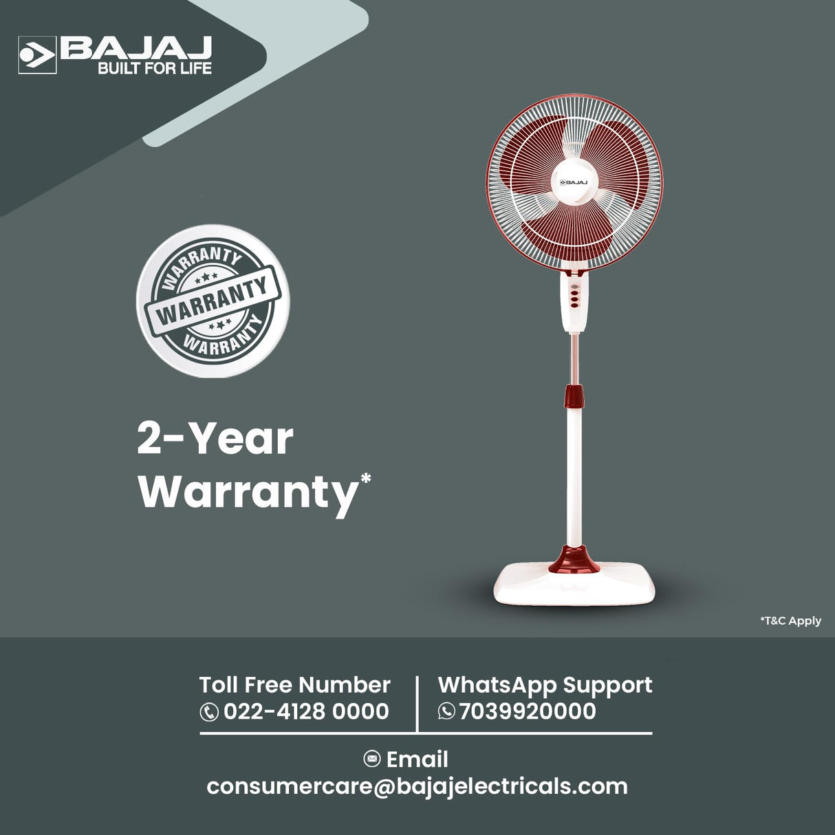 Bajaj Rapido 400mm High Speed Pedestal Fan (Wine Red)