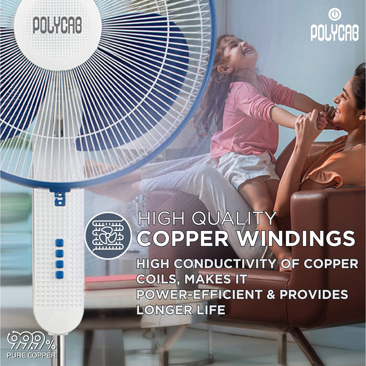 Polycab Aery 400mm Pedestal Fan Sky Blue