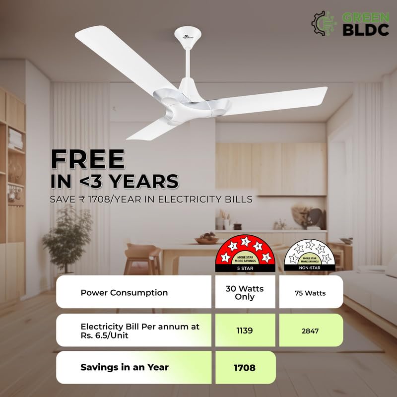 RR Signature 1200MM NY BROOKLYN BLDC Ceiling Fan Chrome White