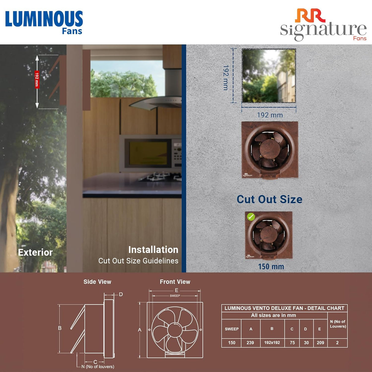 Luminous Vento Deluxe 150mm Exhaust fan (Marble Brown)