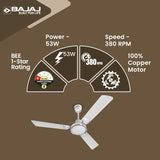 Bajaj Crescent 12S1 1200mm Sparkle White and Chrome Ceiling Fan