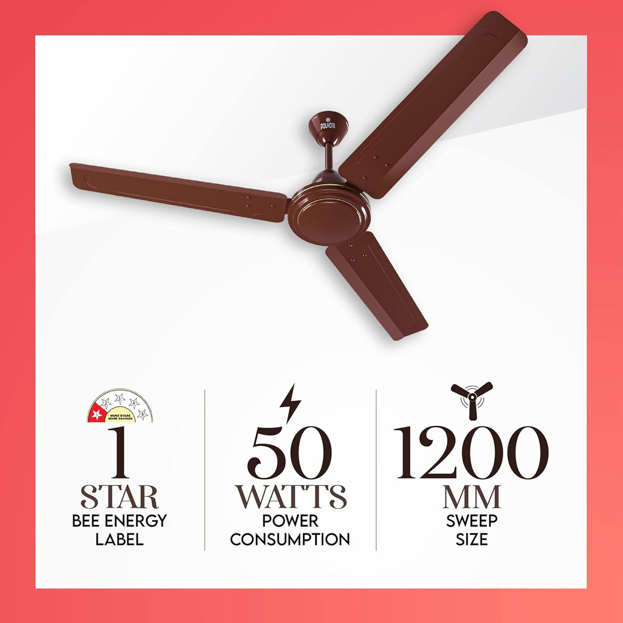 Polycab Zoomer High Speed 1200mm Ceiling Fan (Luster Brown)