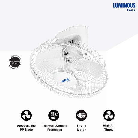 Luminous ceiling fan with features highlighted on a white background