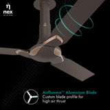 NNEX Glyde A30 1200 mm Premium Ceiling Fan (Stardust Brown)