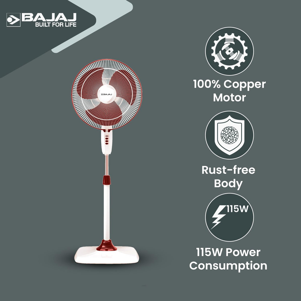 Bajaj Rapido 400mm High Speed Pedestal Fan (Wine Red)