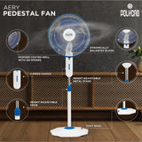 Polycab Aery 400mm Pedestal Fan Sky Blue