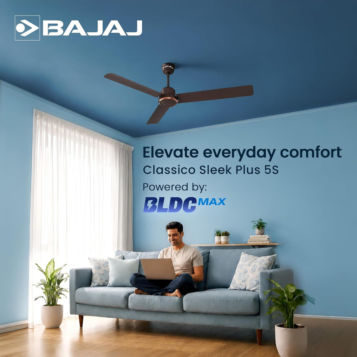 Bajaj Classico Sleek Plus 5S 1200mm Bldc Ceiling Fan (Red Walnut)