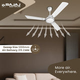 Bajaj Crescent 12S1 1200mm Sparkle White and Chrome Ceiling Fan