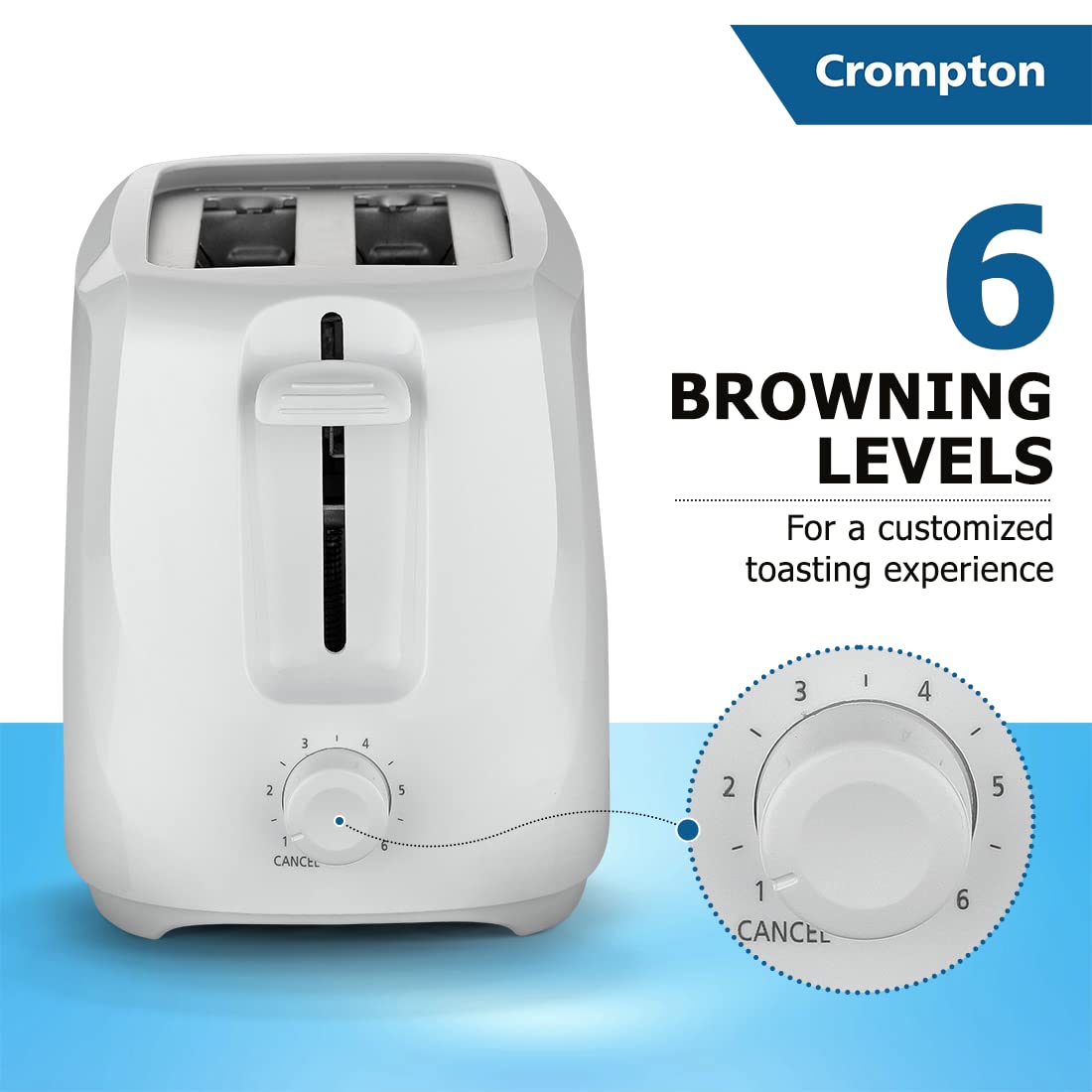 Crompton SunBrown Classic Pop-up Toaster 700W (White )