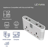 Polycab 4 Way Universal Multi-Plug with Surge Protection & Indicator | White and Grey