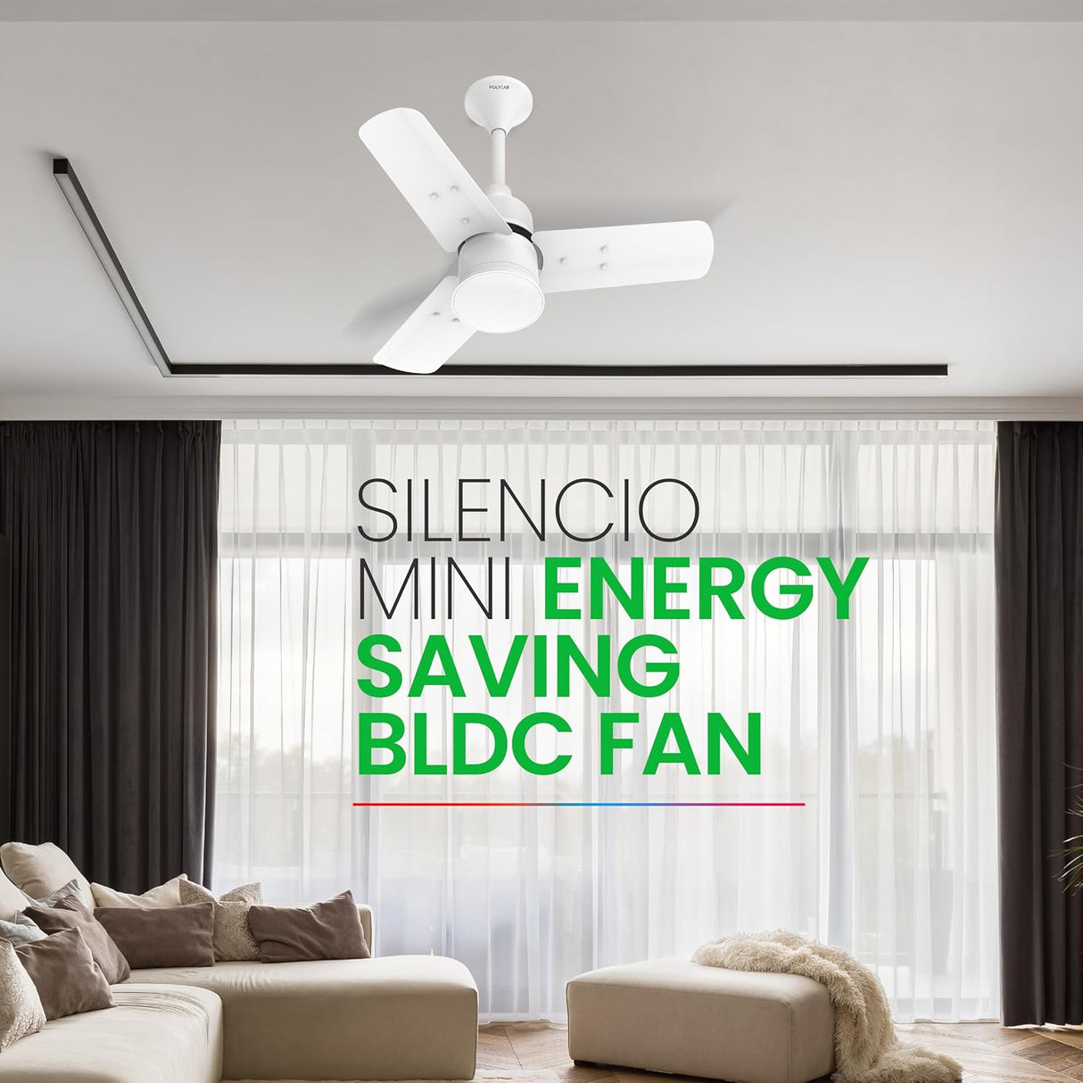 Polycab Silencio Mini BLDC 600 mm Ceiling Fan with Remote (Matt Satin White)